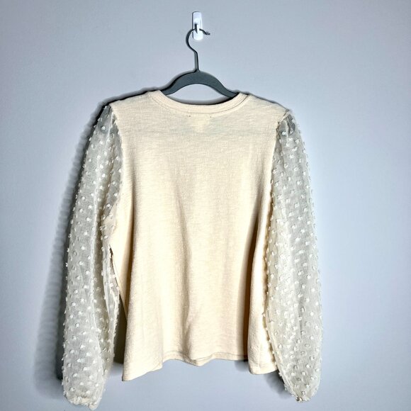 Maeve by Anthropologie Textured Balloon Sleeve Top Cream Minimalist Girly Sz L - Picture 7 of 7